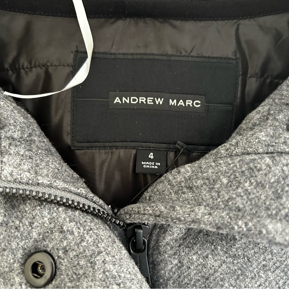 Andrew Marc Graphite Gray Wool Fox Fur Leather Trim Hooded Lined Peacoat Size 4 - Picture 2 of 12